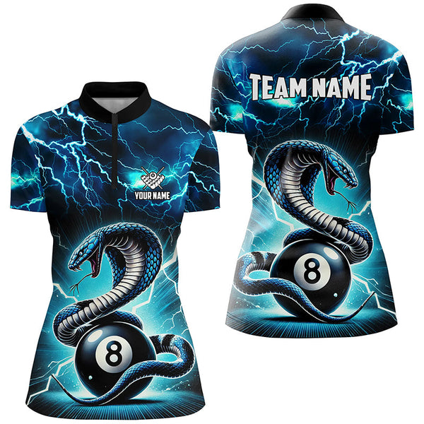 Lightning Thunder Snakes Custom Blue 8 Ball Pool Shirts For Women, Billiard Team League Jerseys TDM2418
