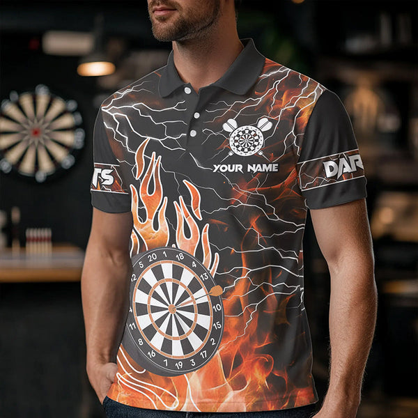 Orange Dart Board Fire Flame Custom Eagle Dart Shirts For Men, Thunder Lightning Dart Team Jerseys TDM3373