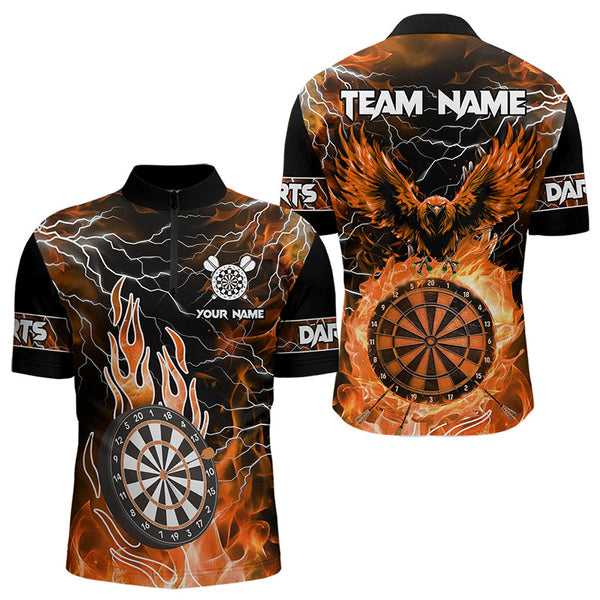 Orange Dart Board Fire Flame Custom Eagle Dart Shirts For Men, Thunder Lightning Dart Team Jerseys TDM3373
