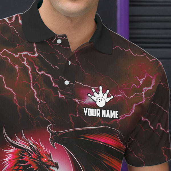 Red Thunder Lightning Custom Dragon Bowling Shirts For Men, Bowling Team Jerseys Polo & 1/4 Zip TDM3679