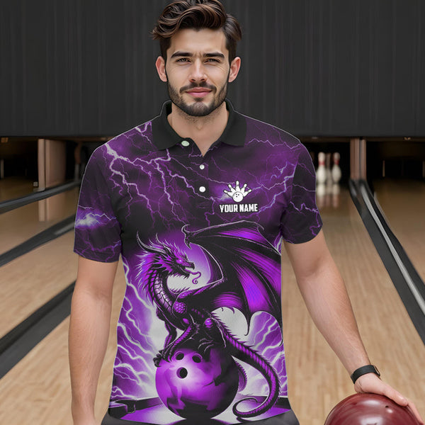 Purple Thunder Lightning Custom Dragon Bowling Shirts For Men, Bowling Team Jerseys Polo & 1/4 Zip TDM3680