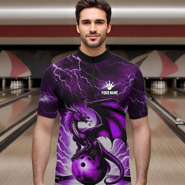 Purple Thunder Lightning Custom Dragon Bowling Shirts For Men, Bowling Team Jerseys Polo & 1/4 Zip TDM3680