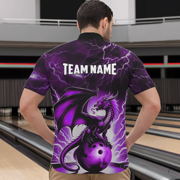 Purple Thunder Lightning Custom Dragon Bowling Shirts For Men, Bowling Team Jerseys Polo & 1/4 Zip TDM3680