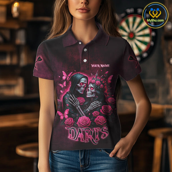 Personalized Skeleton And Roses Gothic Romance Dart Shirts For Women, Dart Jersey Outfit, Dart Gifts TDM3834