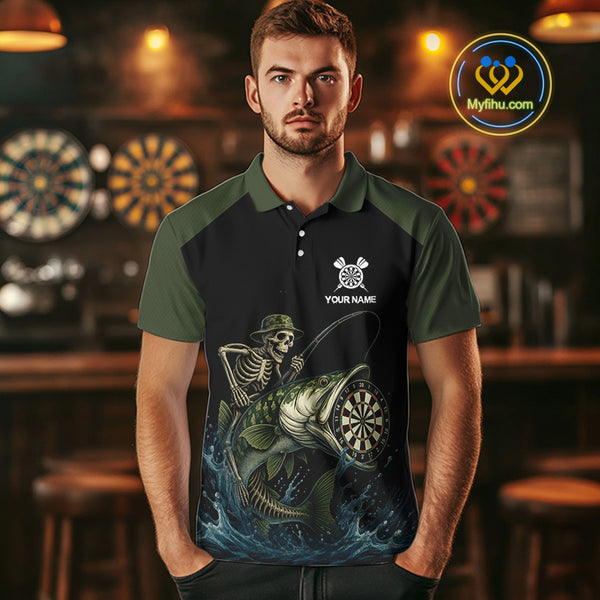 Funny Skeleton Fishing Darts Shirt For Men, Darts Jersey With Pocket Option TDM3953