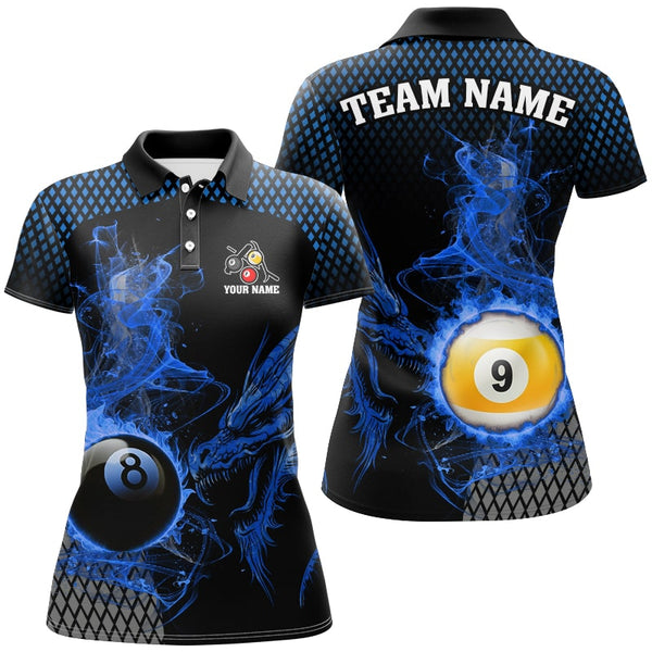 Blue Billiard 8 Ball & 9 Ball Flame Smoke Custom Dragon Billiard Shirt For Women Billiard Team Jersey TDM2908