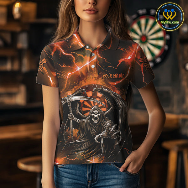 Orange Grim Reaper Dart Shirt With Pocket Option For Women Custom Dart Jersey TDM3962