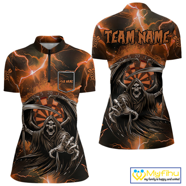 Orange Grim Reaper Dart Shirt With Pocket Option For Women Custom Dart Jersey TDM3962