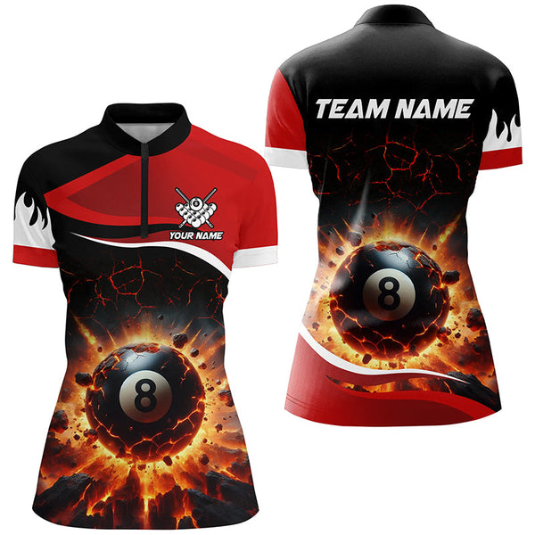 Personalized Red 8 Ball Pool Crack Flame Women Billiard Jerseys, Team League Billiard Team Shirts TDM2438