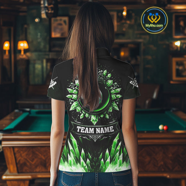 Personalized Green Icy 8 Ball Pool Crown Billiard Shirt For Women, Billiard Jersey Polo & 1/4 Zip TDM4305