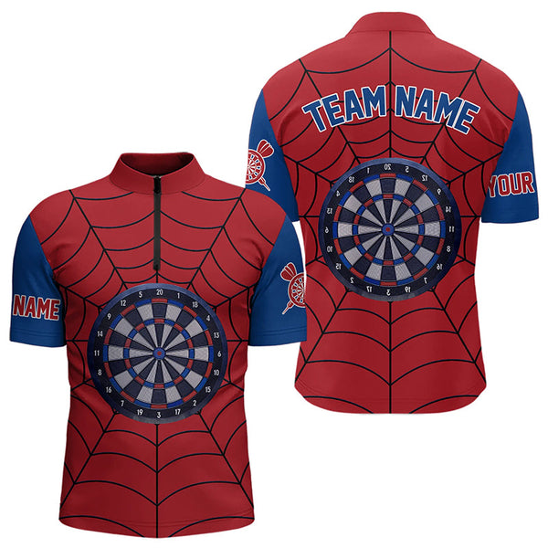 Blue And Red Dart Spider Web Custom Dart Shirts For Men, Unique Dart Team Jerseys Funny Dart Shirts TDM3170