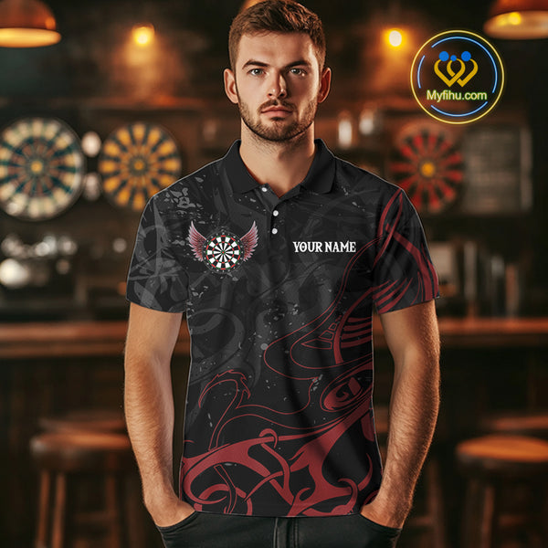 Black And Red Custom Wings Darts Shirts For Men, Darts Jersey Pocket Option TDM3839