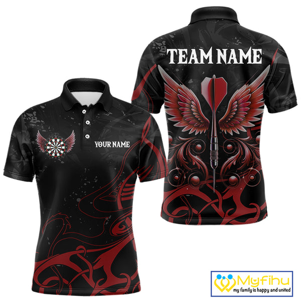 Black And Red Custom Wings Darts Shirts For Men, Darts Jersey Pocket Option TDM3839
