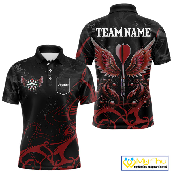 Black And Red Custom Wings Darts Shirts For Men, Darts Jersey Pocket Option TDM3839
