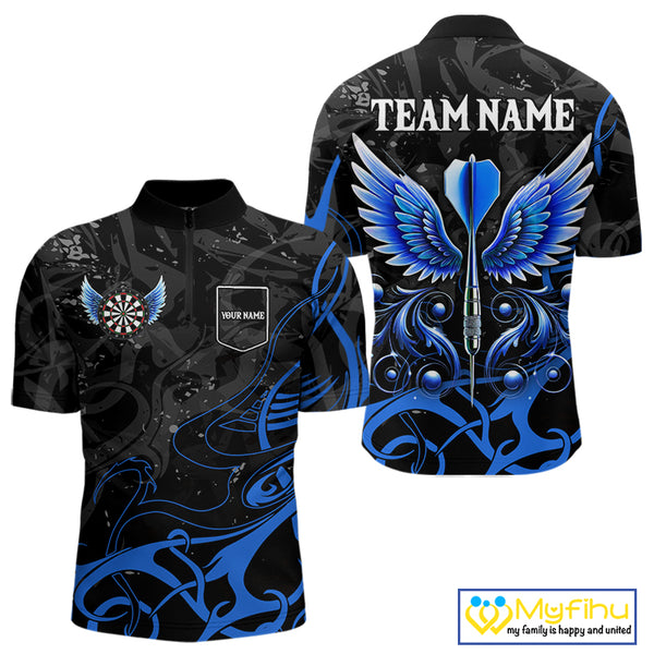 Black And Blue Custom Wings Darts Shirt For Men, Darts Jersey Pocket Option TDM3840