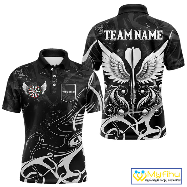 Grey And Black Custom Wings Darts Shirt For Men, Darts Jersey Pocket Option TDM3841