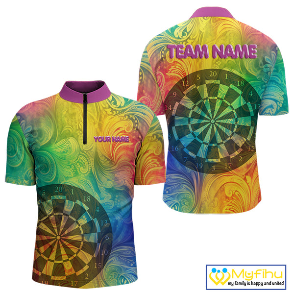 Personalized Funny Colorful Dart Shirt Polo & 1/4 Zip For Men Custom Dart Jerseys Team Outfit TDM3844