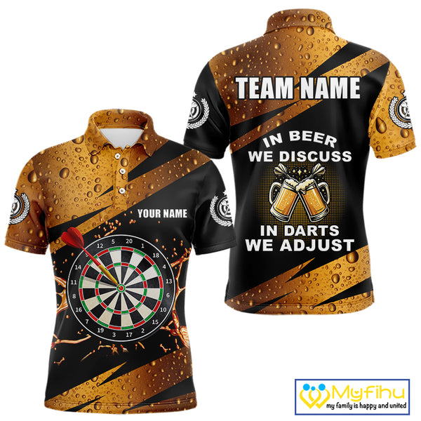 In Beer We Discuss Funny Dart Shirts For Men Custom Beer Dart Jersey Team Polo & Quarter Zip TDM3845
