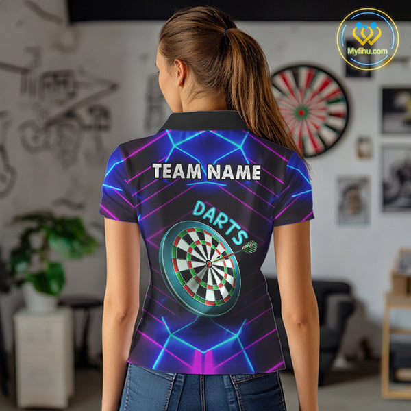 Neon Purple Blue Dart Shirts For Women Custom Glowing Dart Jersey Team Outfit Polo & Quarter Zip TDM3846