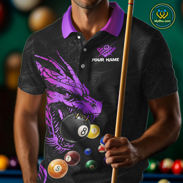 Personalized Purple Black Dragon Billiard Balls Pool Shirts For Men, Billiard League Team Jerseys TDM3851
