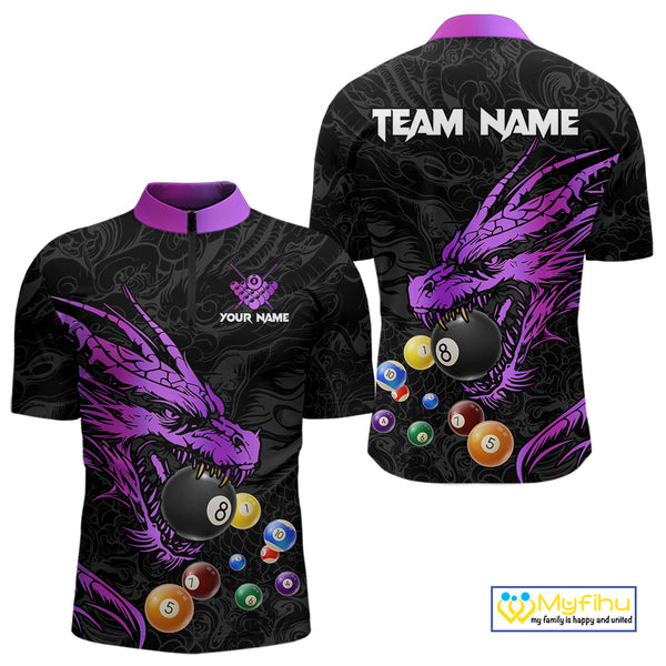 Personalized Purple Black Dragon Billiard Balls Pool Shirts For Men, Billiard League Team Jerseys TDM3851