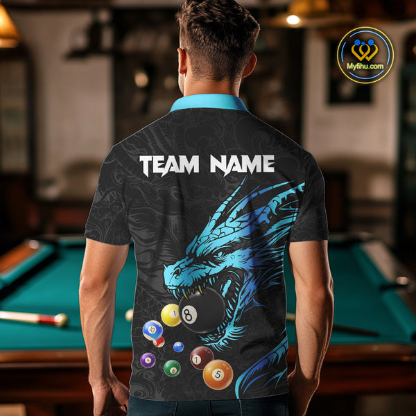 Personalized Black And Blue Dragon Billiard Balls Pool Shirts For Men, Billiard League Team Jersey TDM3852