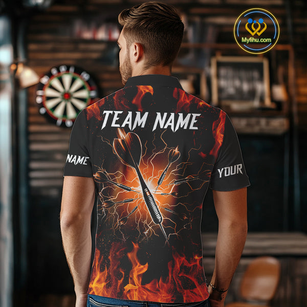 Orange Flaming Skull Men's Dart Jerseys Custom Dart Fire Lightning Darts Team Shirt Polo & 1/4 Zip TDM3856