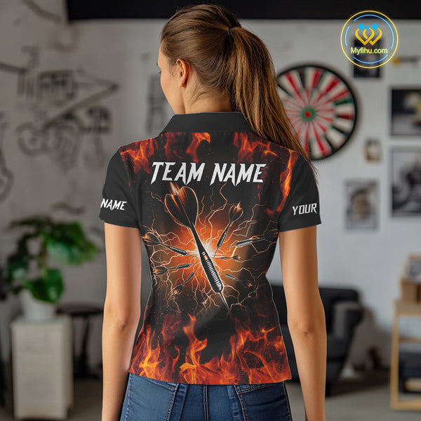 Orange Flaming Skull Women's Dart Jerseys Custom Dart Fire Lightning Darts Team Shirt Polo & 1/4 Zip TDM3856