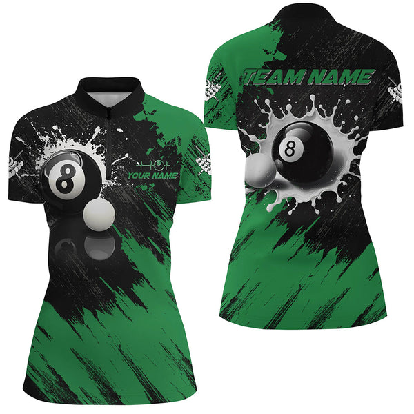 Personalized 8 Ball Pool Paint Splash Billiard Shirts For Women, Unique Billiard Pool Jerseys |Green TDM2168