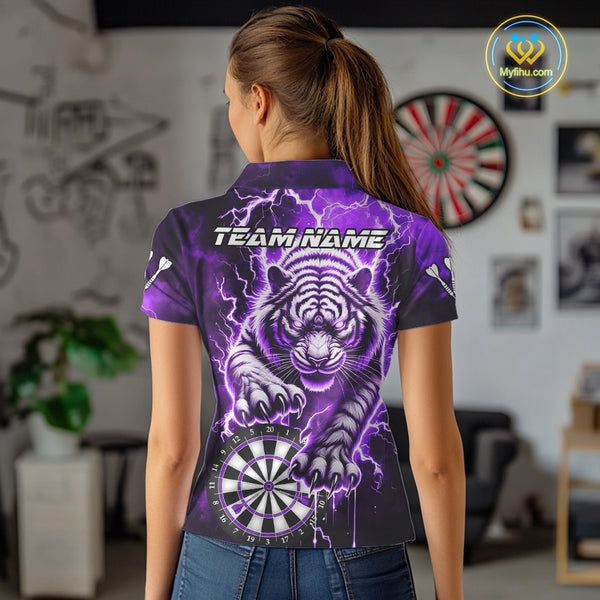 Personalized Thunder Lightning Tiger Dart Shirts For Women Custom 3D Dart League Team Jersey|Purple TDM3860