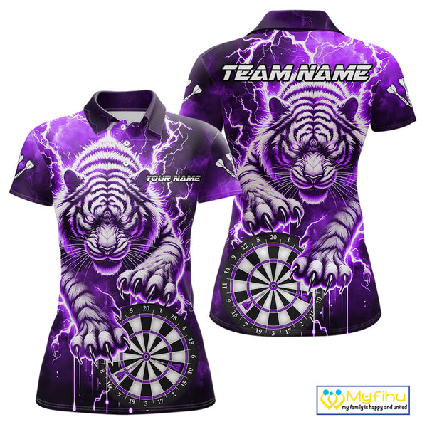 Personalized Thunder Lightning Tiger Dart Shirts For Women Custom 3D Dart League Team Jersey|Purple TDM3860