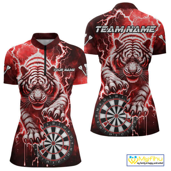 Personalized Thunder Lightning Tiger Dart Shirts For Women Custom 3D Dart League Team Jersey|Red TDM3861
