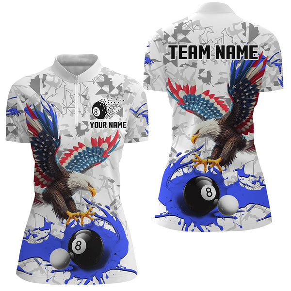American Flag Eagle 8 Ball Pool Paint Splash Custom Billiard Shirts For Women, Billiard Jerseys |Blue TDM2181