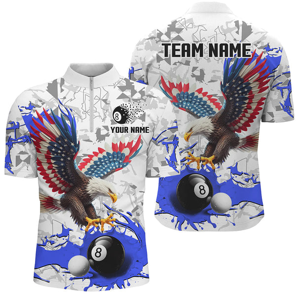 American Flag Eagle 8 Ball Pool Paint Splash Custom Billiard Shirts For Men, Billiard Jerseys |Blue TDM2181