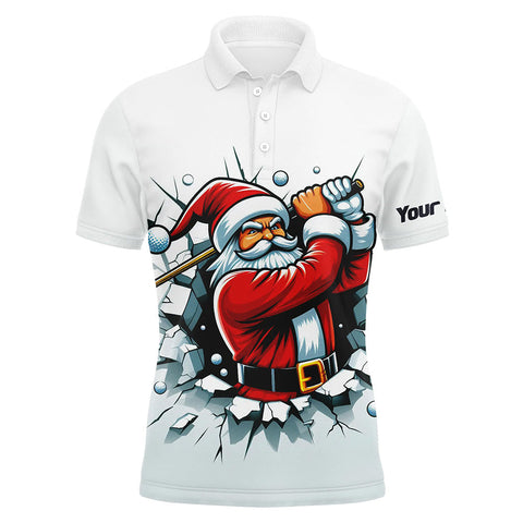 Funny White Crack Wall Men Golf Polo Shirts Custom Santa Playing Golf Outfit Christmas Golfing Gift TDM3177