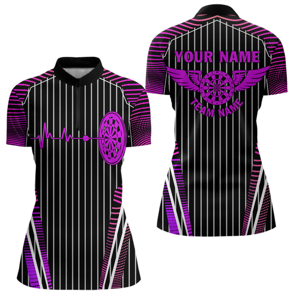 Neon Pink Dartboard Pulse Heartbeat Custom Women Dart Shirts, Funny Wings Cool Dart Team Jerseys TDM3525