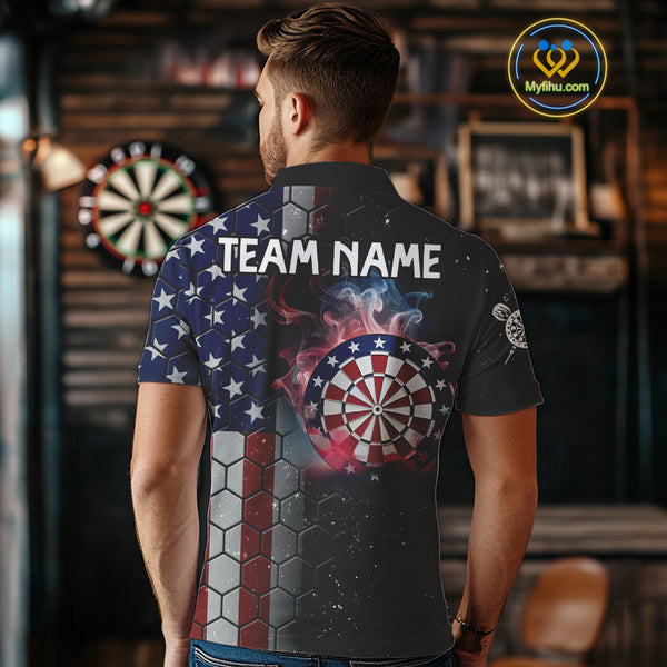 American Flag Smoke Dartboard Hexagon Grunge Dart Shirts For Men Custom Team Patriotic Dart Jersey TDM3868