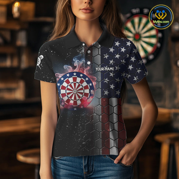 American Flag Smoke Dartboard Hexagon Grunge Dart Shirts For Women Custom Team Patriotic Dart Jersey TDM3868