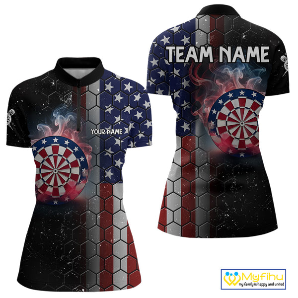 American Flag Smoke Dartboard Hexagon Grunge Dart Shirts For Women Custom Team Patriotic Dart Jersey TDM3868
