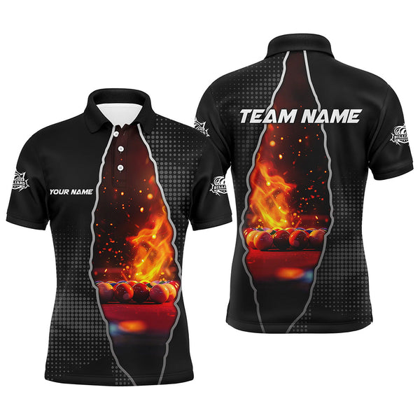 Custom Black Billiard Balls Fire 3D Printed Men Polo & Quarter-Zip Shirt, Billiard Apparel Clothing TDM1775