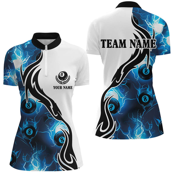 Personalized Blue 8 Ball Pool Thunder Lightning Custom Women Billiard Shirts Billiard Team Jerseys TDM1781