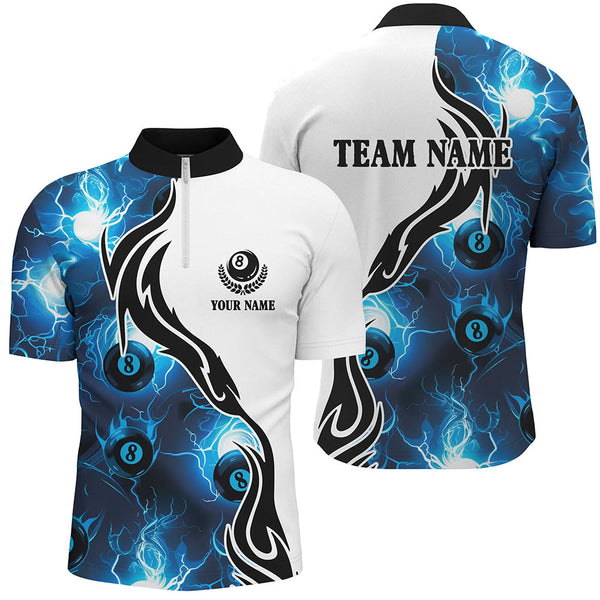 Personalized Blue 8 Ball Pool Thunder Lightning Custom Men Billiard Shirts Billiard Team Jerseys TDM1781