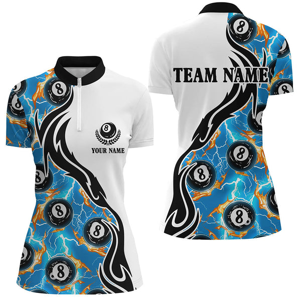 Blue 8 Ball Pool Fire Thunder Lightning Custom Billiard Shirts For Women Team League Billiard Jerseys TDM1782