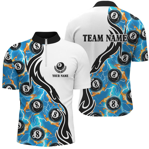 Blue 8 Ball Pool Fire Thunder Lightning Custom Billiard Shirts For Men Team League Billiard Jerseys TDM1782