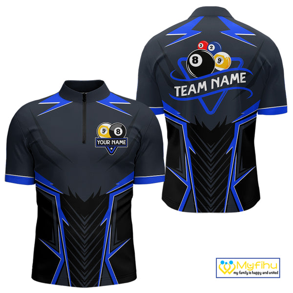 Billiard Jersey For Men Custom Polo & 1/4 Zip Billiard Team Shirt, 8 Ball & 9 Ball Pool Shirt|Blue TDM4329