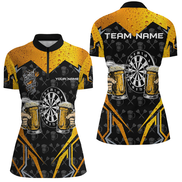 Funny Dartboard And Beer Custom Darts Shirts For Women, Best Drinking Darts Team Jerseys |Black TDM2187