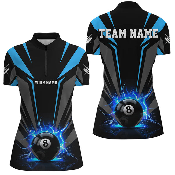 Personalized Lightning 8 Ball Pool Billiard Shirts For Women Custom Blue Billiard Team Jerseys TDM2193