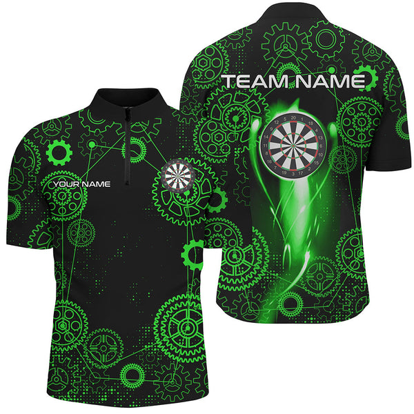 Green Darts Gearwheel Pattern Custom Dart Shirts For Men, Dart Jerseys Darts League Team Uniform TDM3187