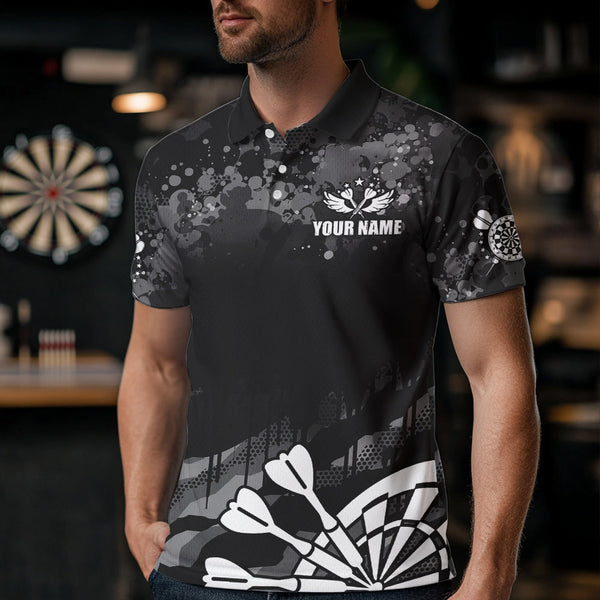 Black Grey Grunge Camo Darts Shirt For Men Custom Dart Jersey Pocket Option TDM3539