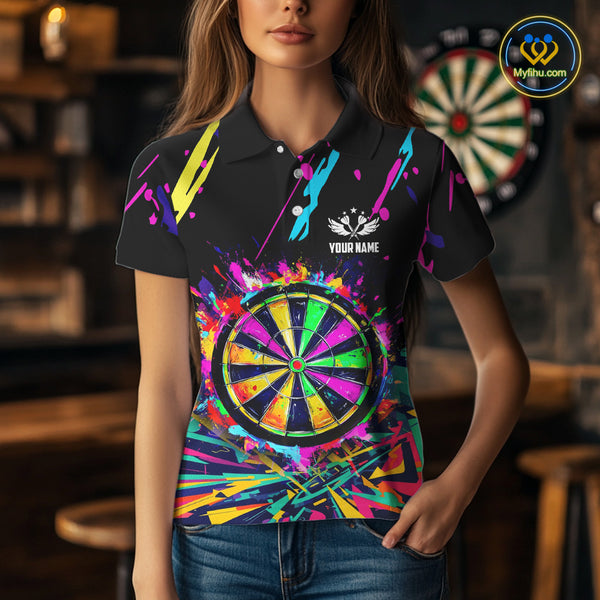 Colorful Neon Darts Shirts For Women Custom Darts Jerseys Polo & 1/4 Zip, Darts Team Shirt TDM3878